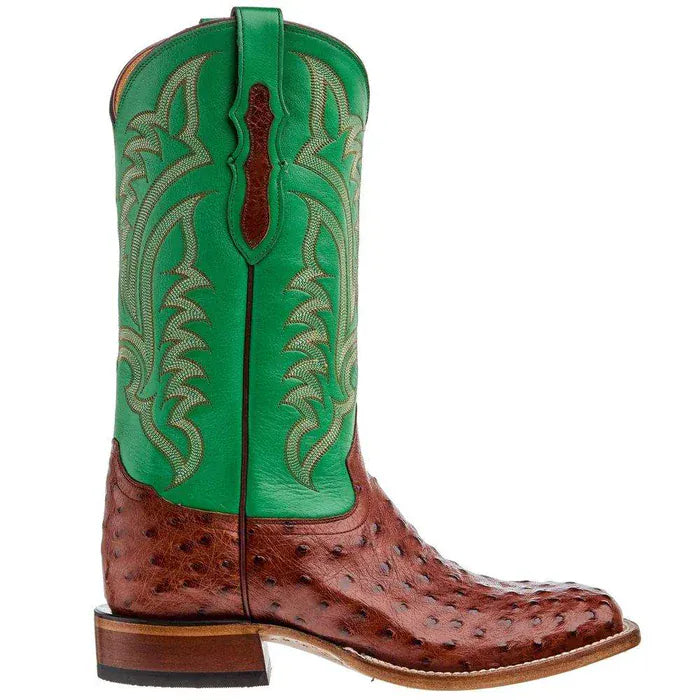 TONY LAMA Boots Tony Lama Men's Tobac & Green Full Quill Ostrich Exotic Boots EP8276