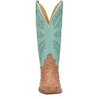 TONY LAMA Boots Tony Lama Women's Amber Tan & Turquoise Ostrich Exotic Western Boots RN3651