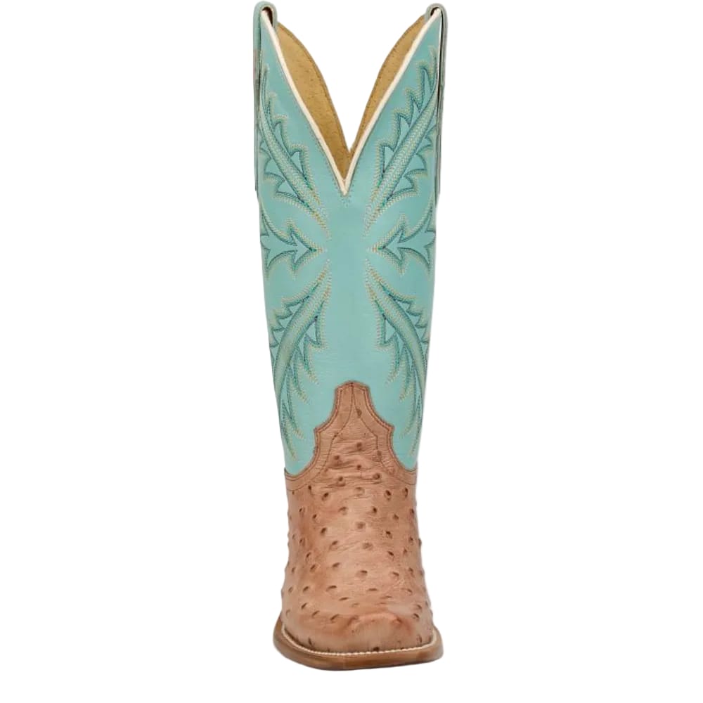 TONY LAMA Boots Tony Lama Women's Amber Tan & Turquoise Ostrich Exotic Western Boots RN3651