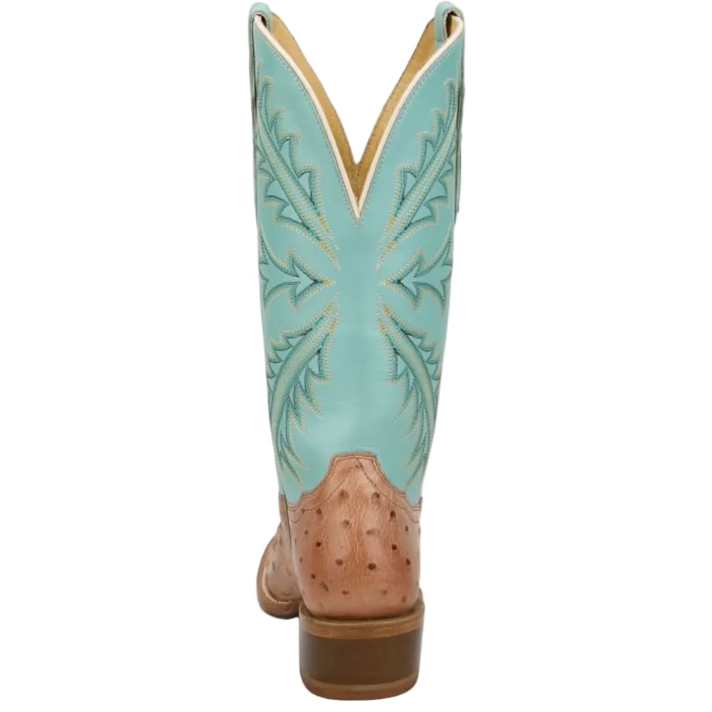 TONY LAMA Boots Tony Lama Women's Amber Tan & Turquoise Ostrich Exotic Western Boots RN3651