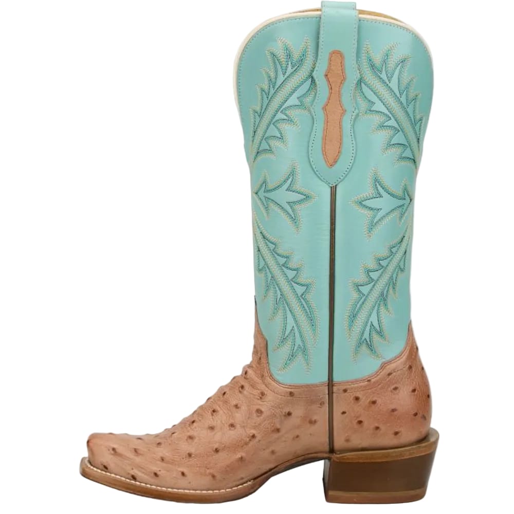 TONY LAMA Boots Tony Lama Women's Amber Tan & Turquoise Ostrich Exotic Western Boots RN3651