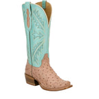TONY LAMA Boots Tony Lama Women's Amber Tan & Turquoise Ostrich Exotic Western Boots RN3651