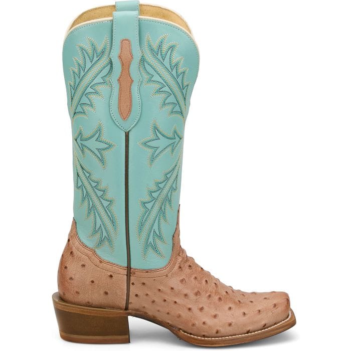 TONY LAMA Boots Tony Lama Women's Amber Tan & Turquoise Ostrich Exotic Western Boots RN3651