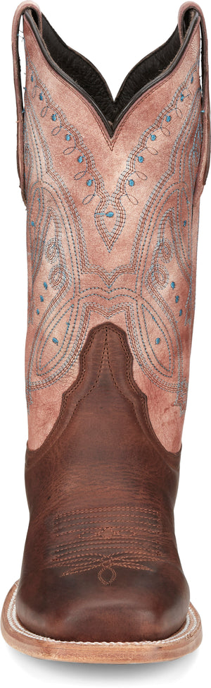 Tony Lama Boots Tony Lama Women's Gabriella Dusty Rose/Cognac Wide Square Toe Western Cowgirl Boots TL3205