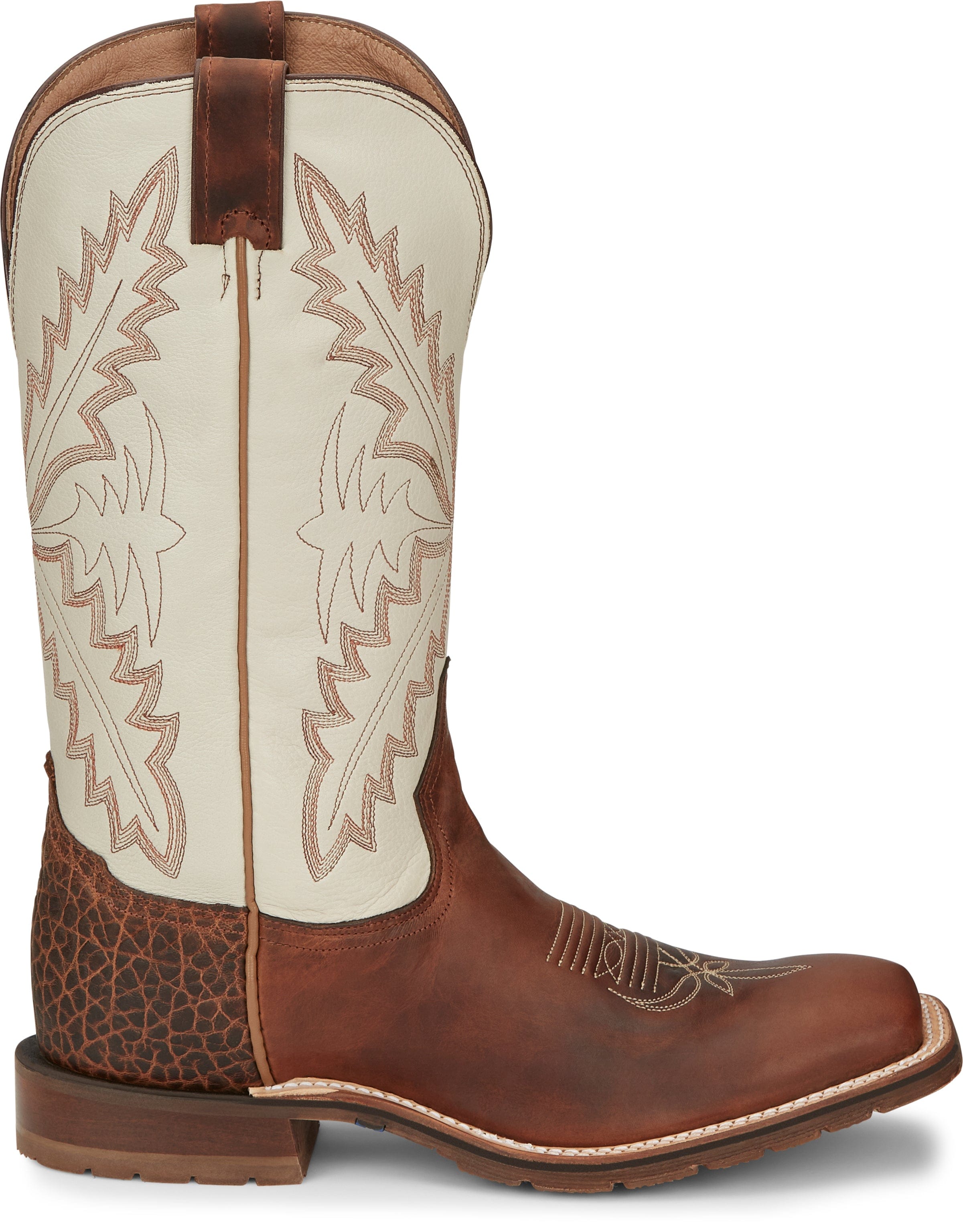 Tony Lama Men's Antonio White and Brown Square Toe Western Boots