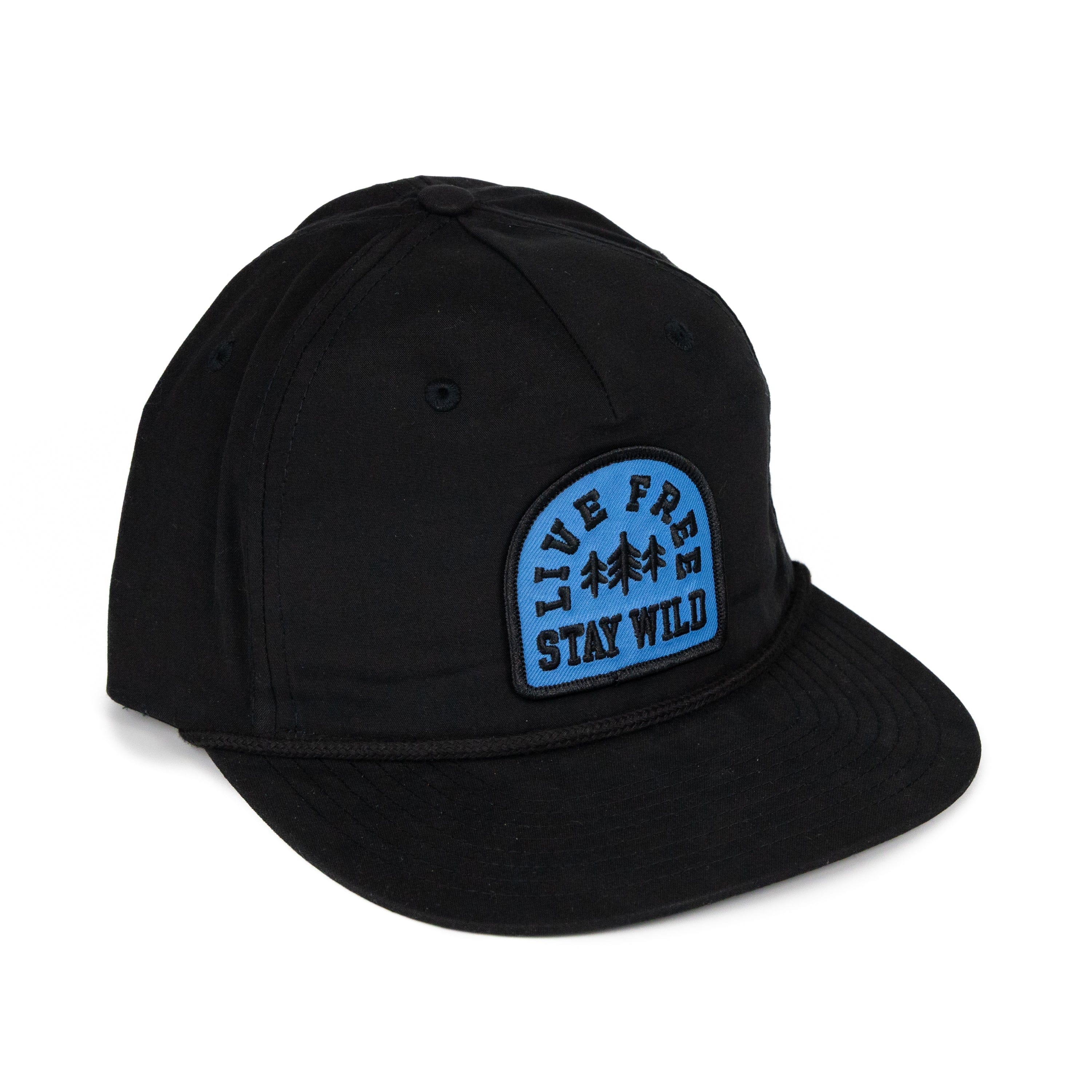 TriPine Flatbill Hat Black/ Black Rope Live Free Stay Wild Rope Flatbill Hat