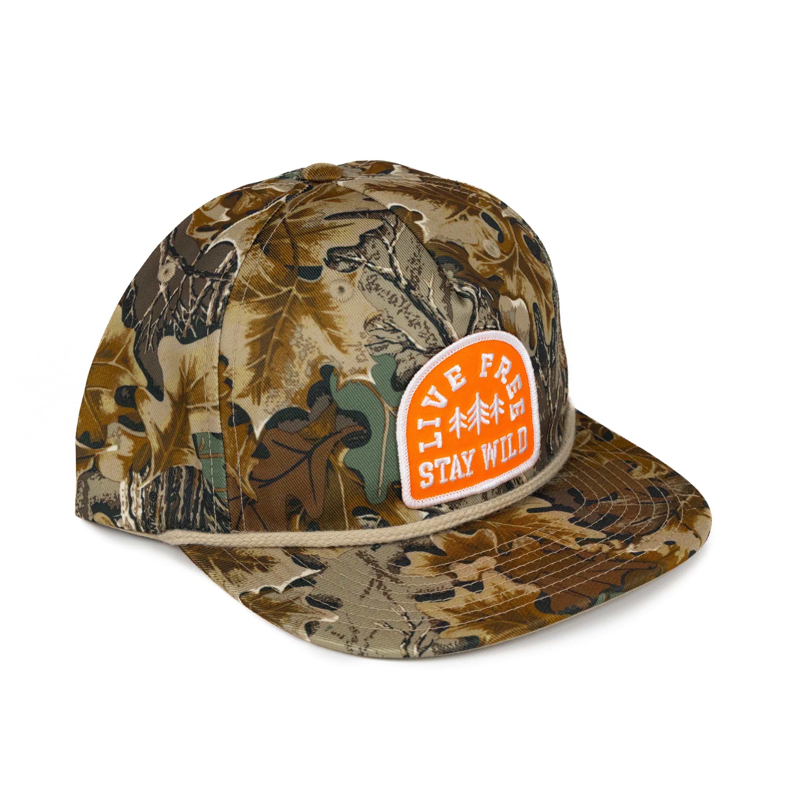 TriPine Flatbill Hat Realtree Advantage/ Khaki Rope Live Free Stay Wild Rope Flatbill Hat