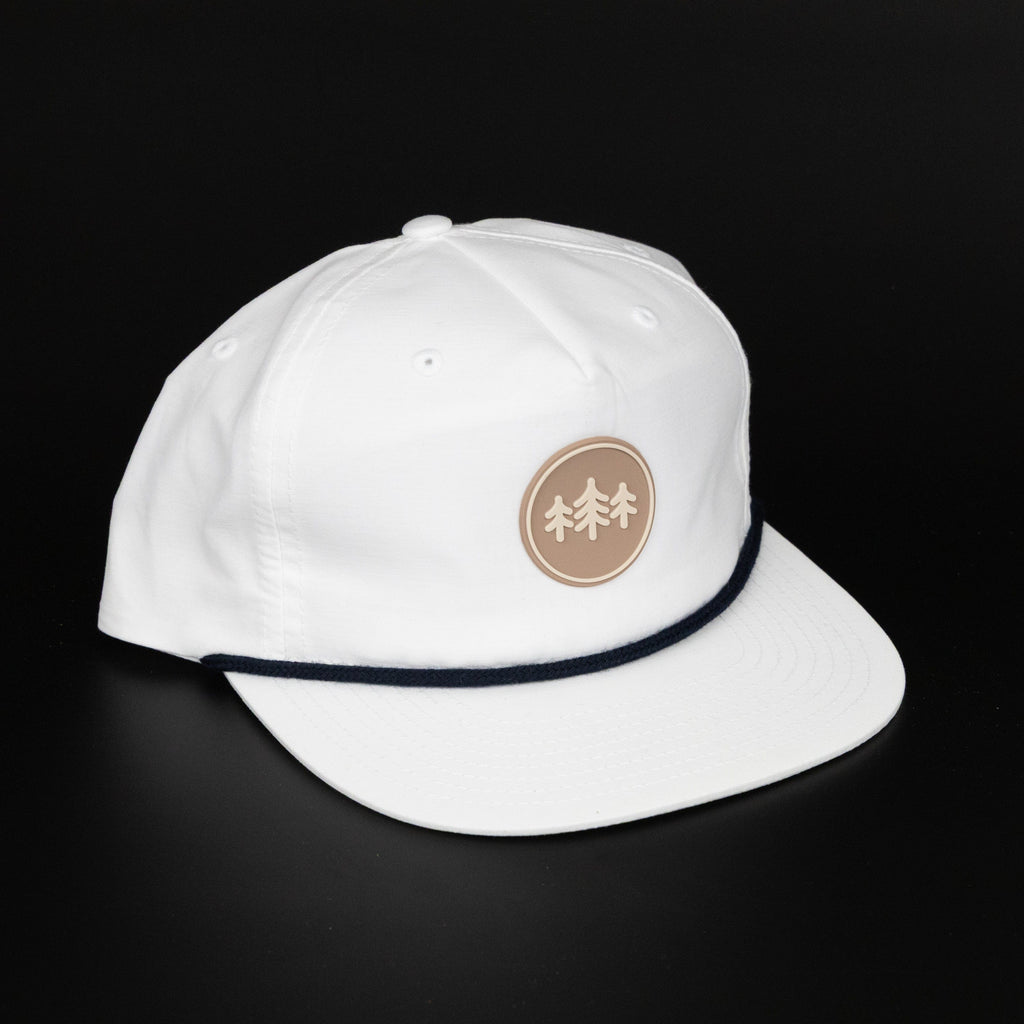 TriPine Flatbill Hat White/ Navy Rope Coin Patch Rope Flatbill Hat