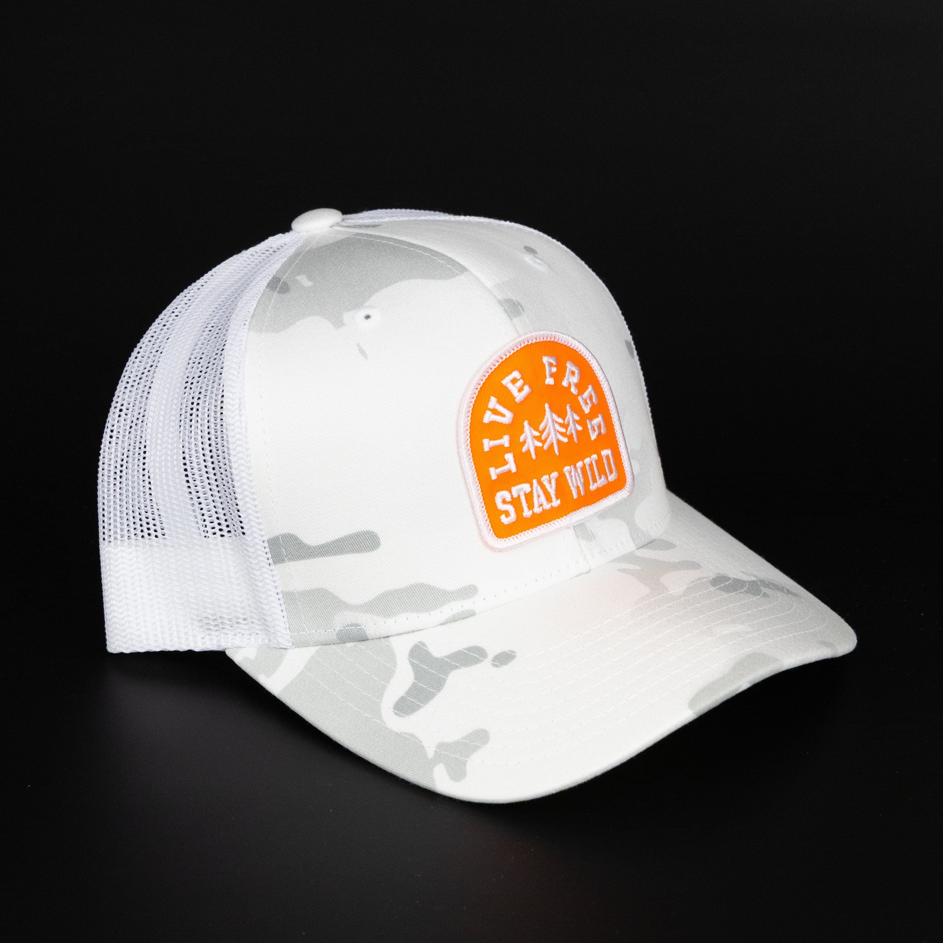 TriPine Trucker Hat Alpine White Camo Live Free Stay Wild Trucker Hat