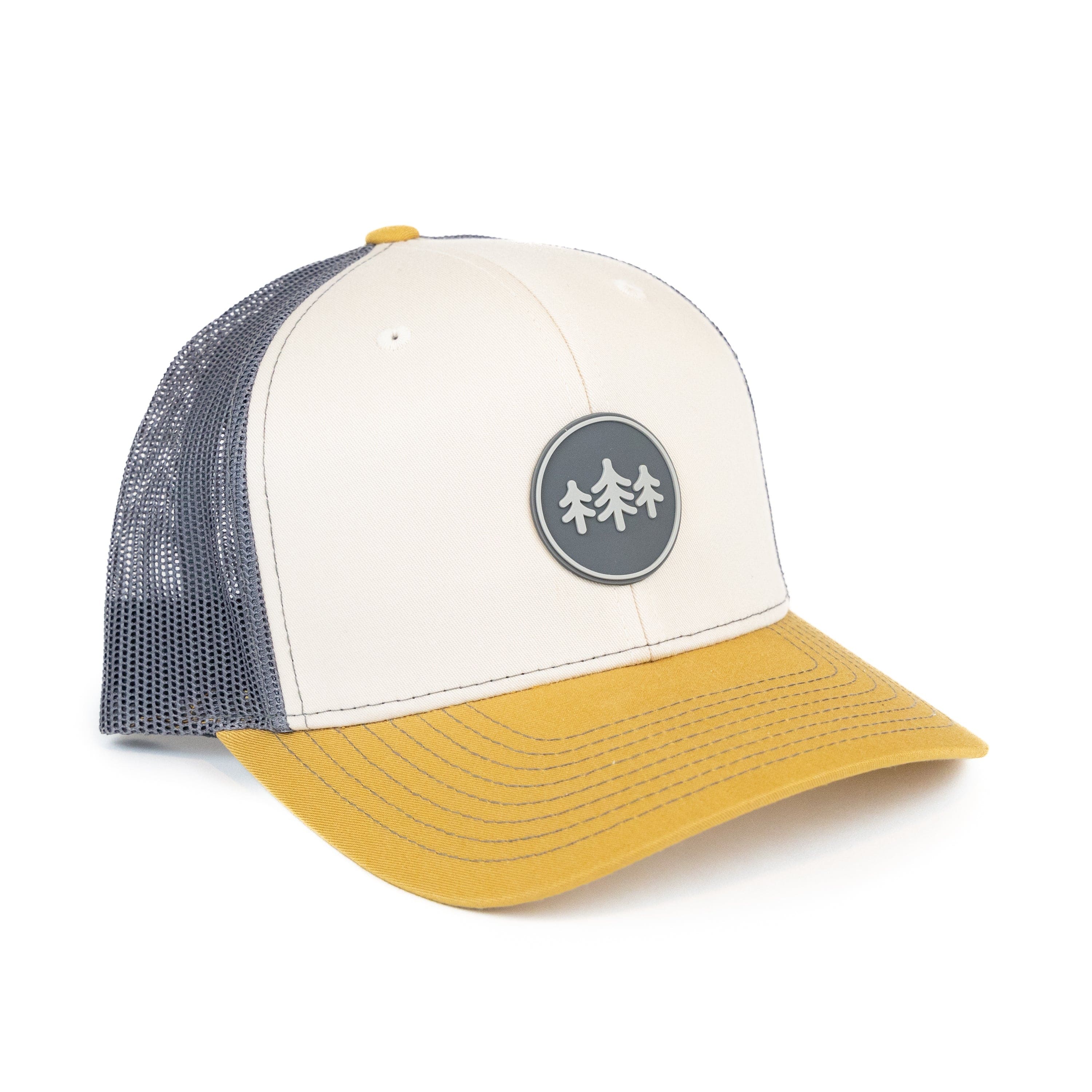 TriPine Trucker Hat Beige/ Charcoal/ Amber Gold Coin Patch Trucker Hat