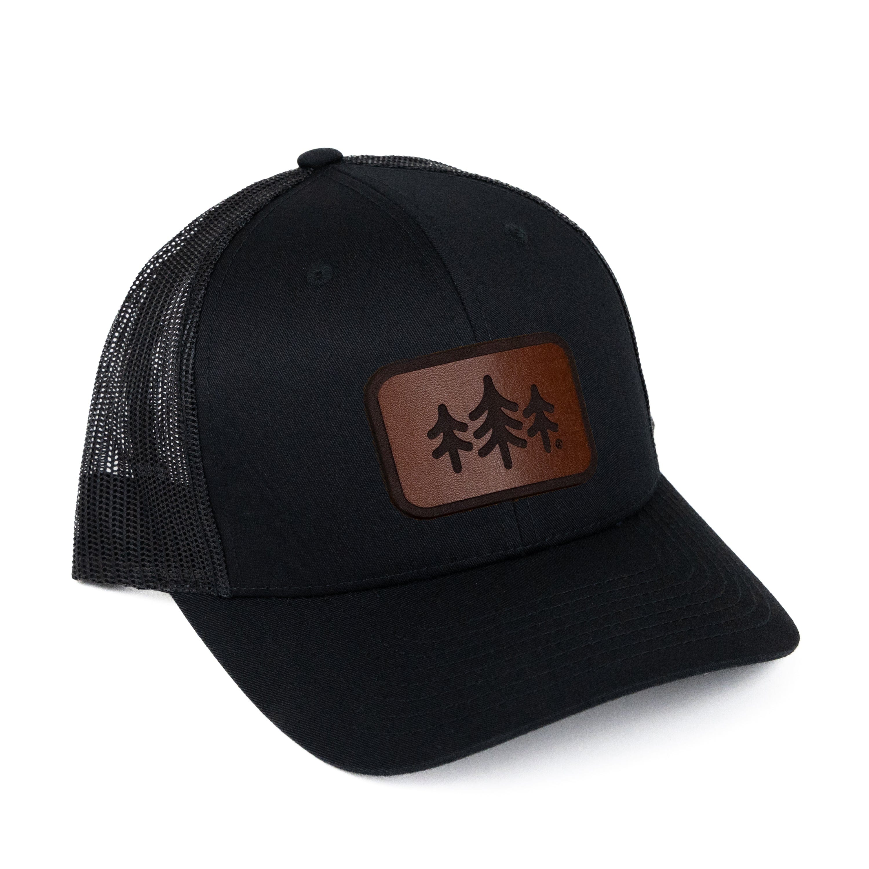 TriPine Trucker Hat Black/ Black TriPine Leather Patch Trucker Hat