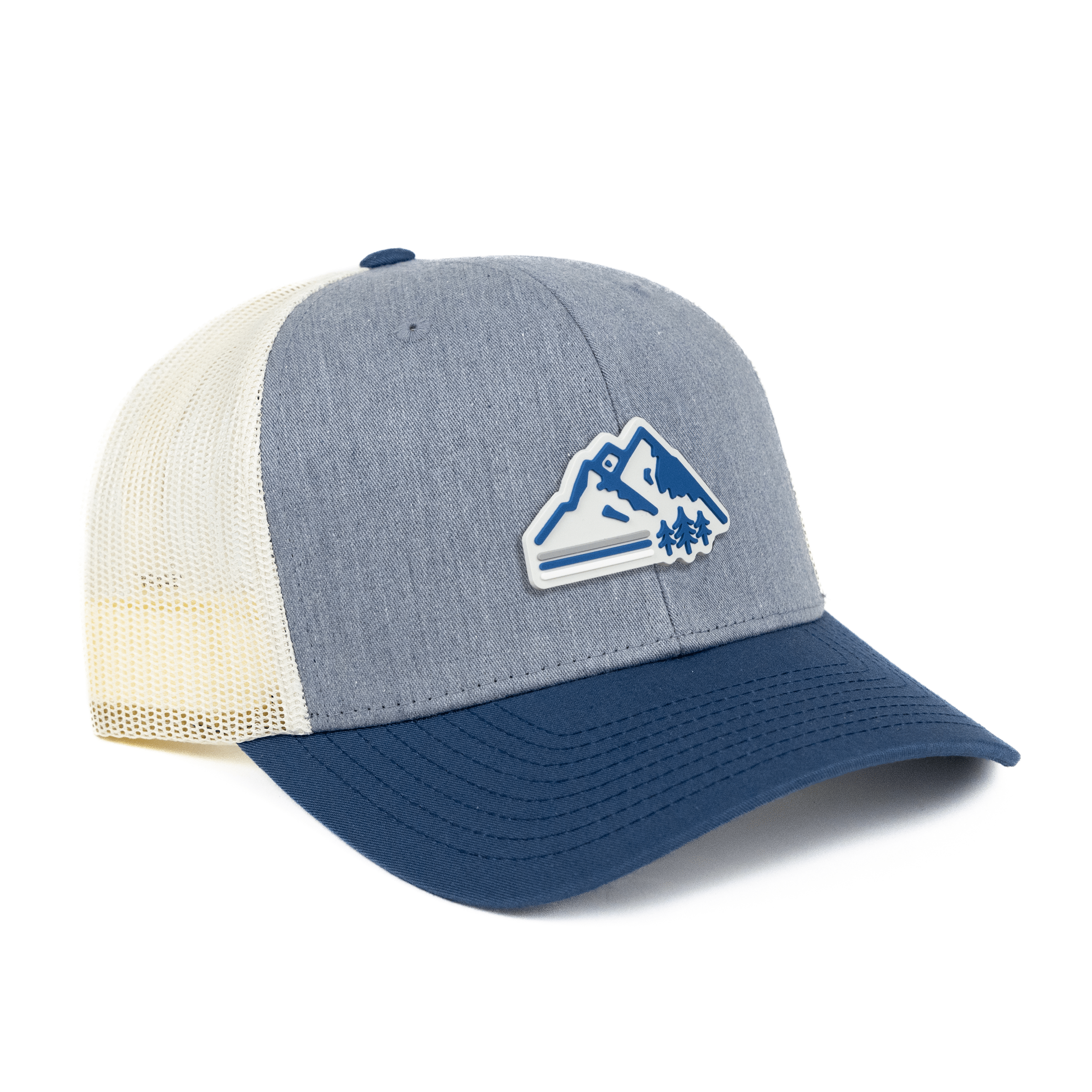 TriPine Trucker Hat Heather Gray/ Birch/ Navy Retro Mountain Trucker Hat