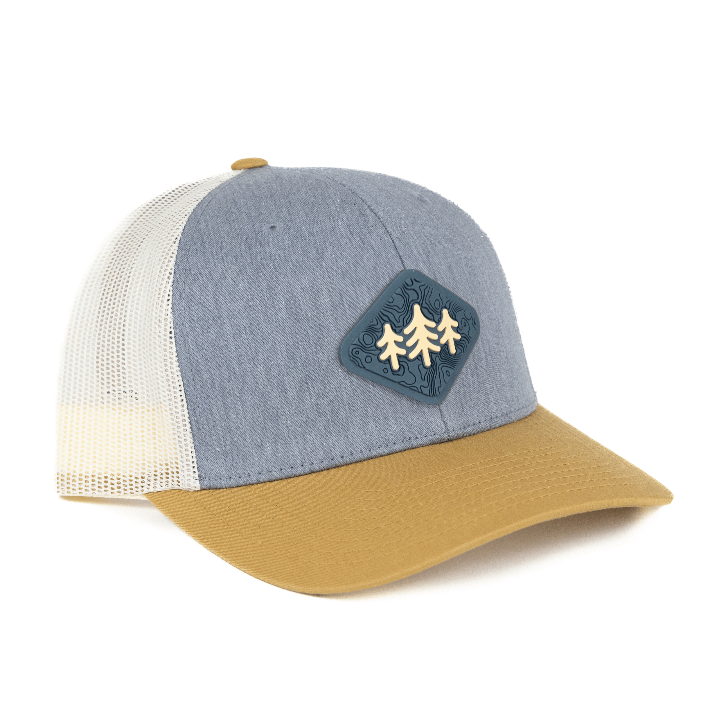 TriPine Trucker Hat Heather Gray/ Birch/ Wheat Topo Diamond Pines Trucker Hat