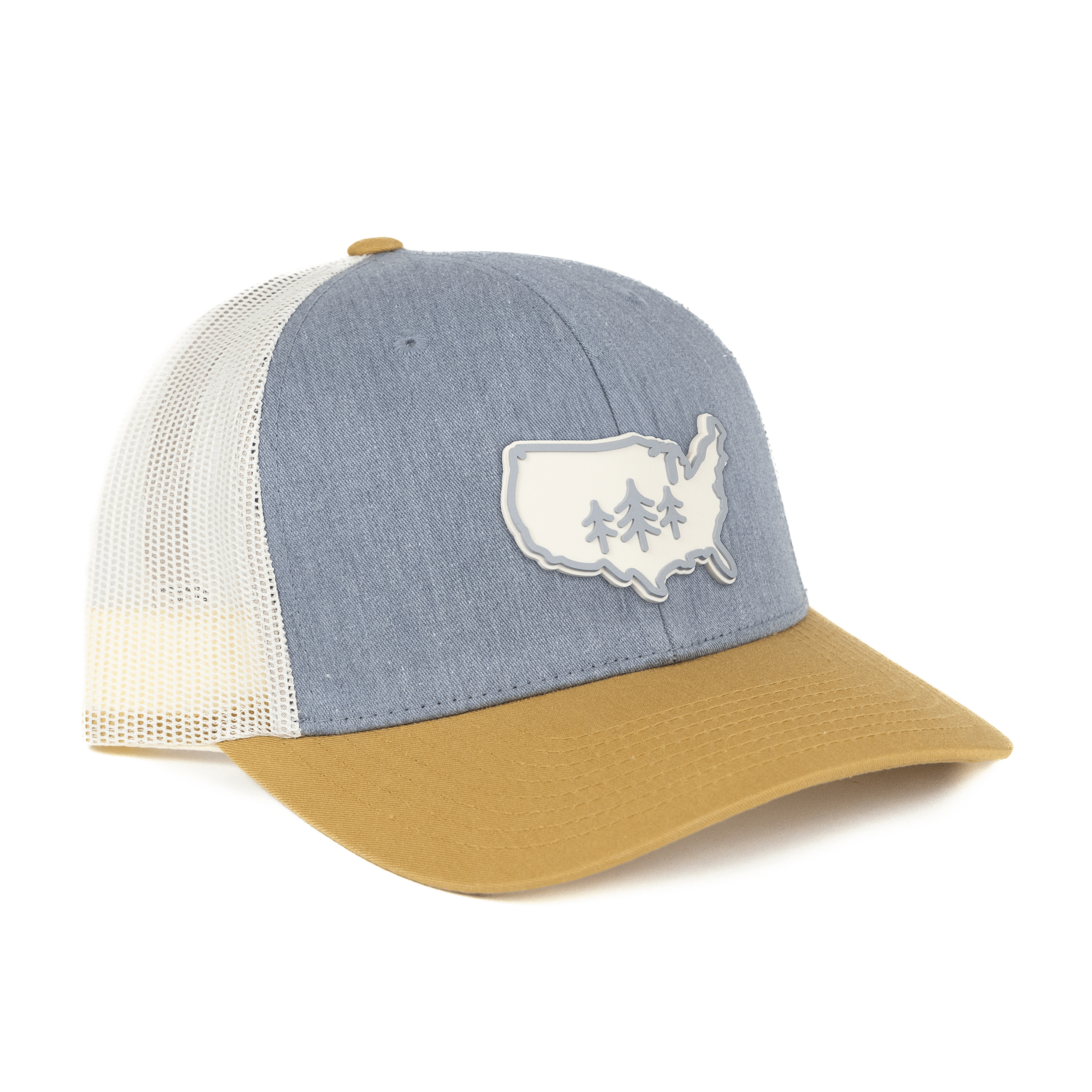 TriPine Trucker Hat Heather Gray/ Birch/ Wheat USA TriPine Trucker Hat