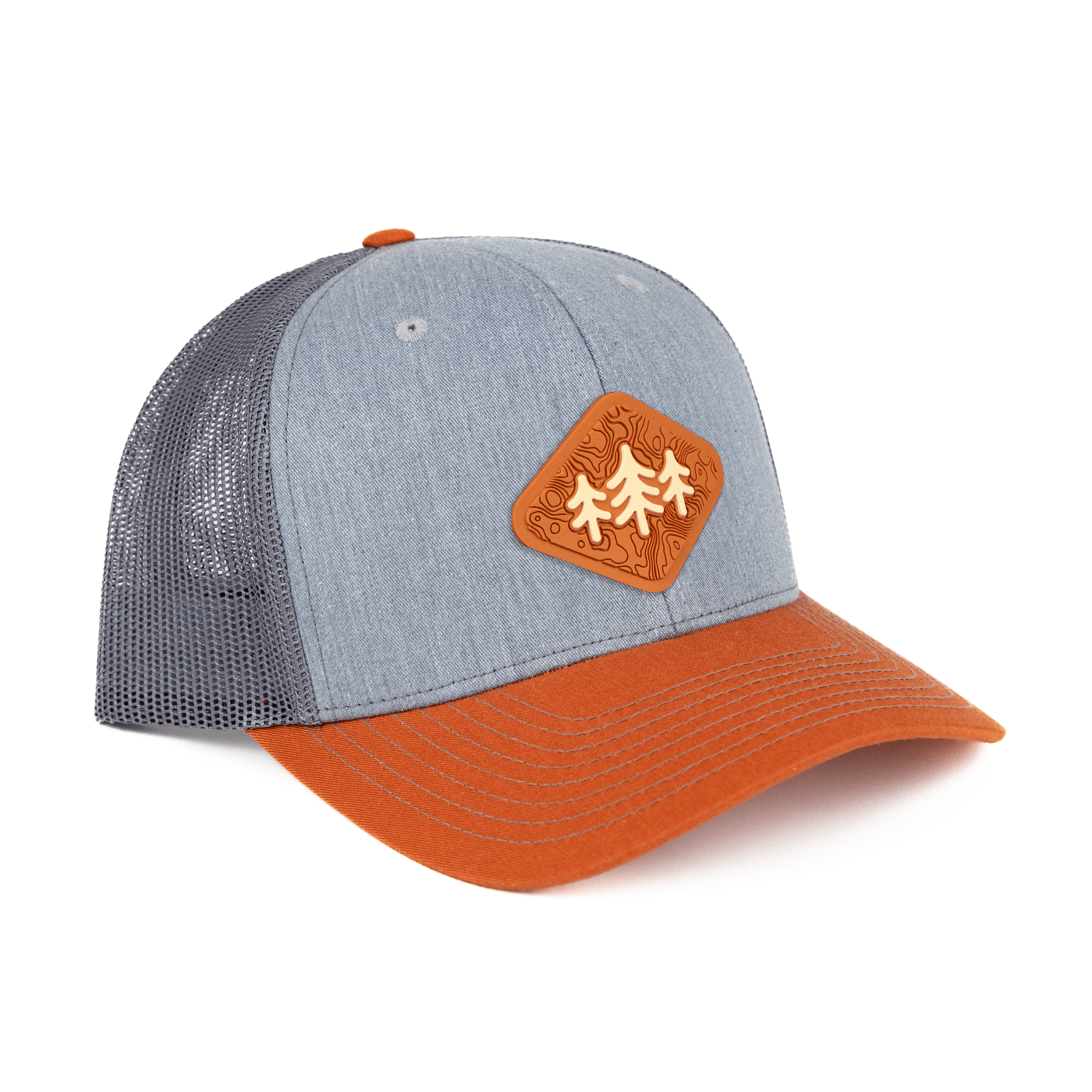 TriPine Trucker Hat Heather Gray/ Charcoal/ Dark Orange Topo Diamond Pines Trucker Hat