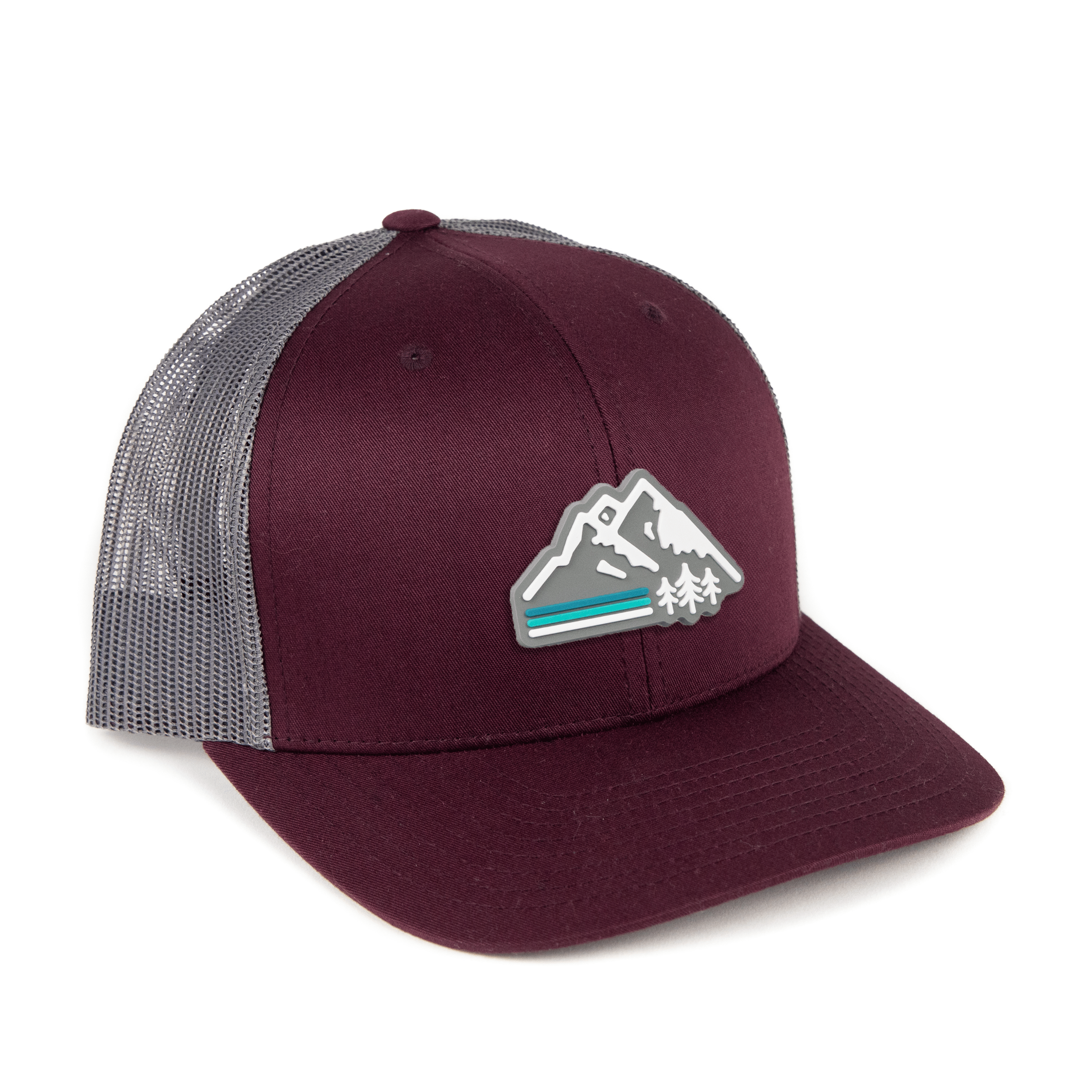TriPine Trucker Hat Maroon/ Gray Retro Mountain Trucker Hat
