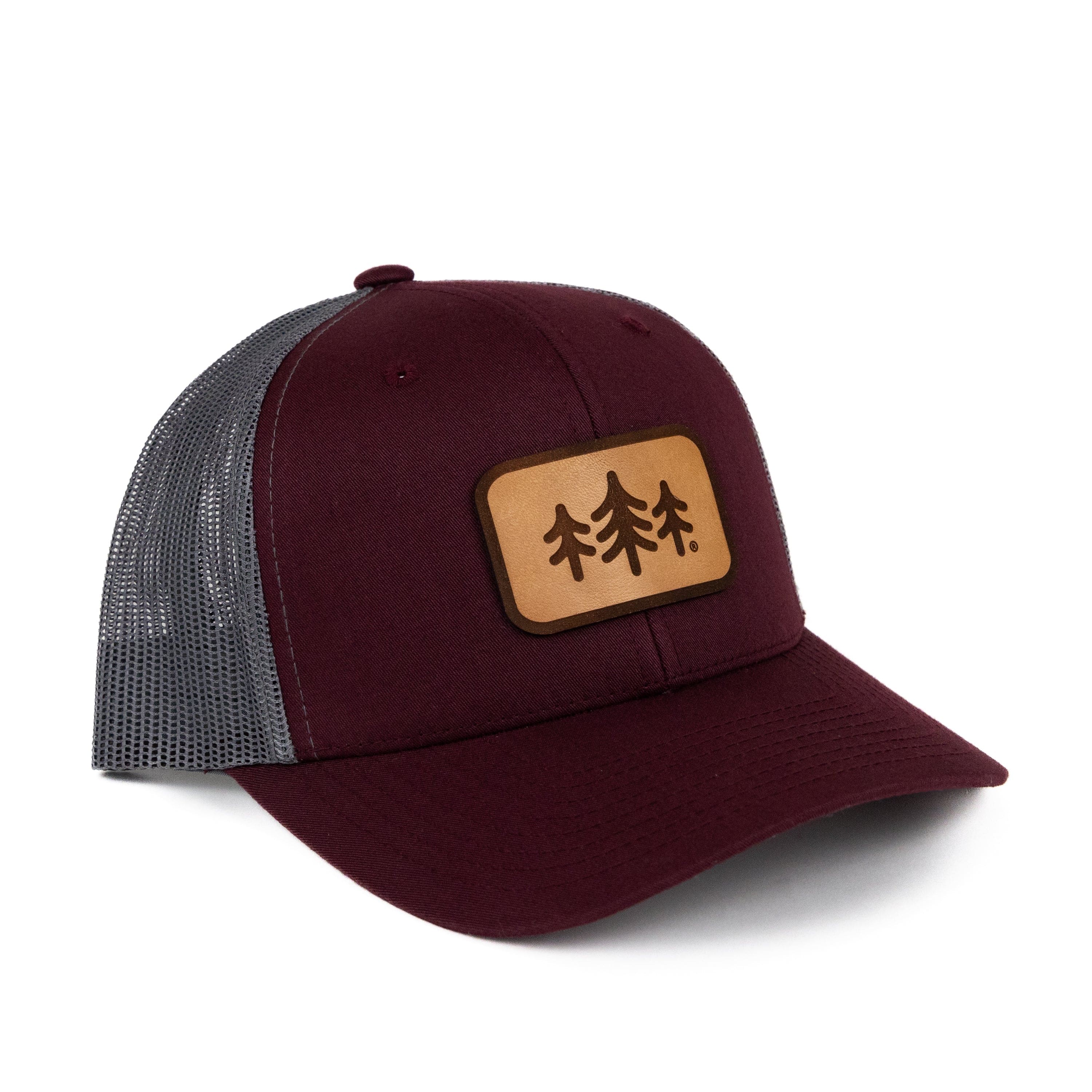 TriPine Trucker Hat Maroon/ Gray TriPine Leather Patch Trucker Hat