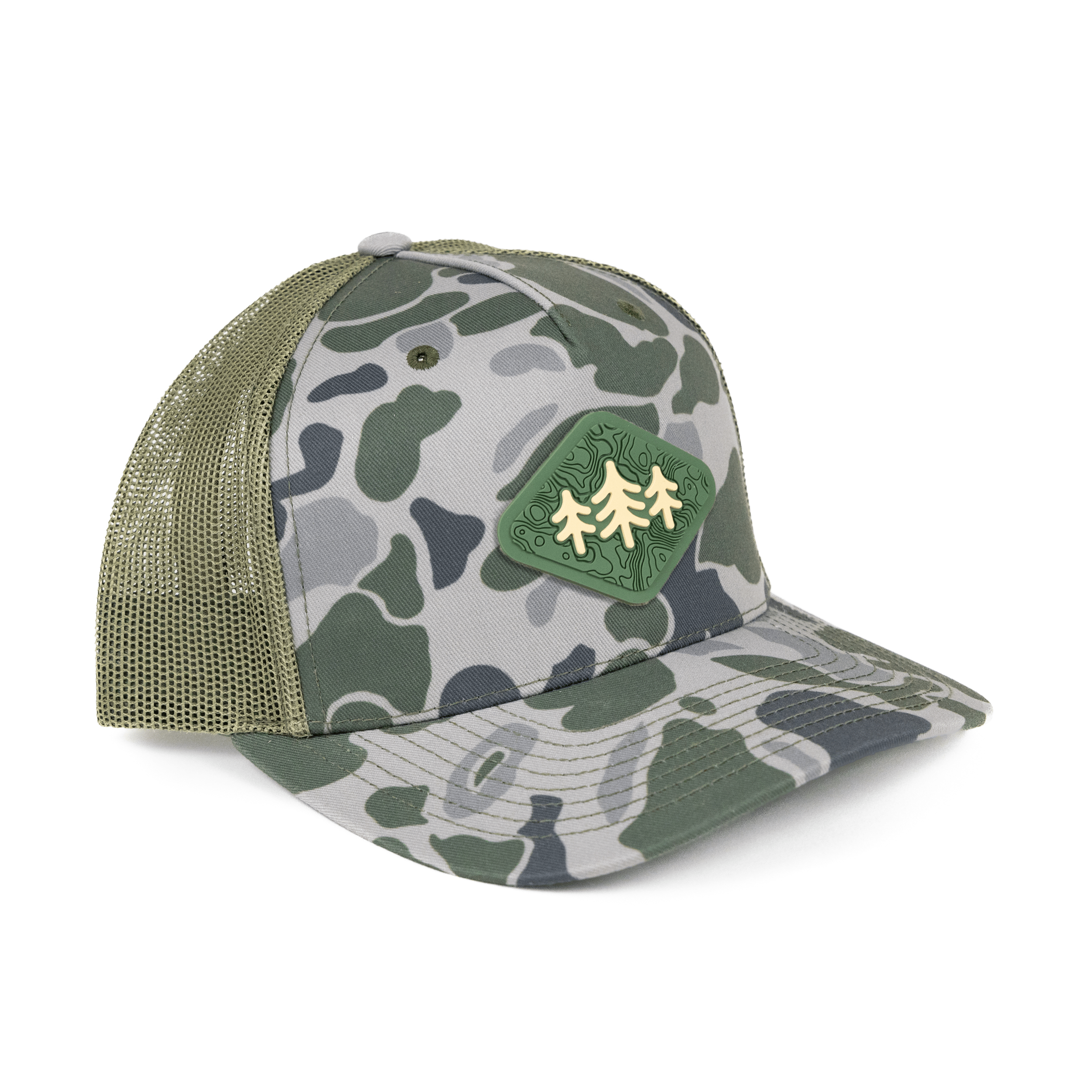 TriPine Trucker Hat Marsh Duck Camo Topo Diamond Pines Trucker Hat