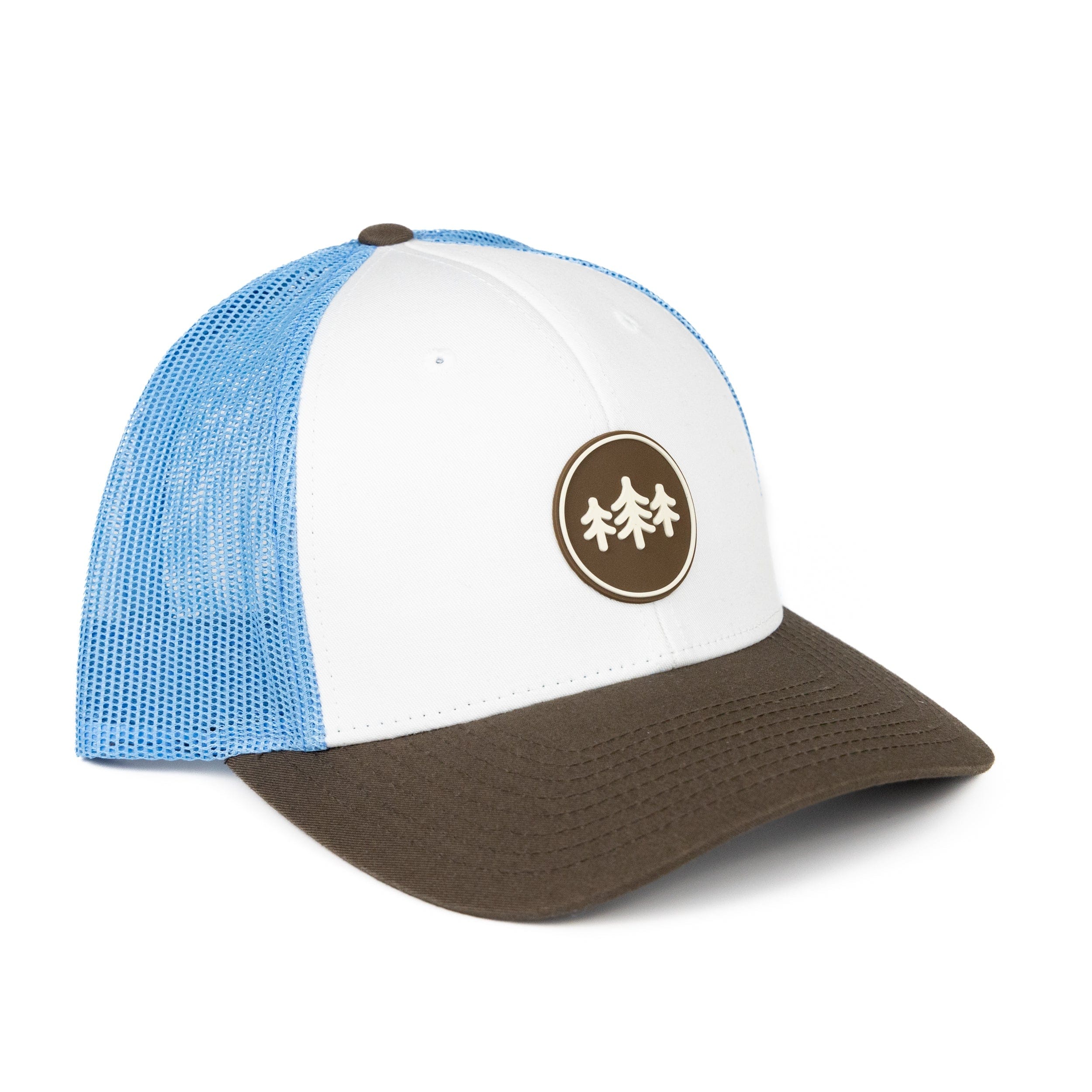 TriPine Trucker Hat White/ Sky Blue/ Brown Coin Patch LowPro Trucker Hat
