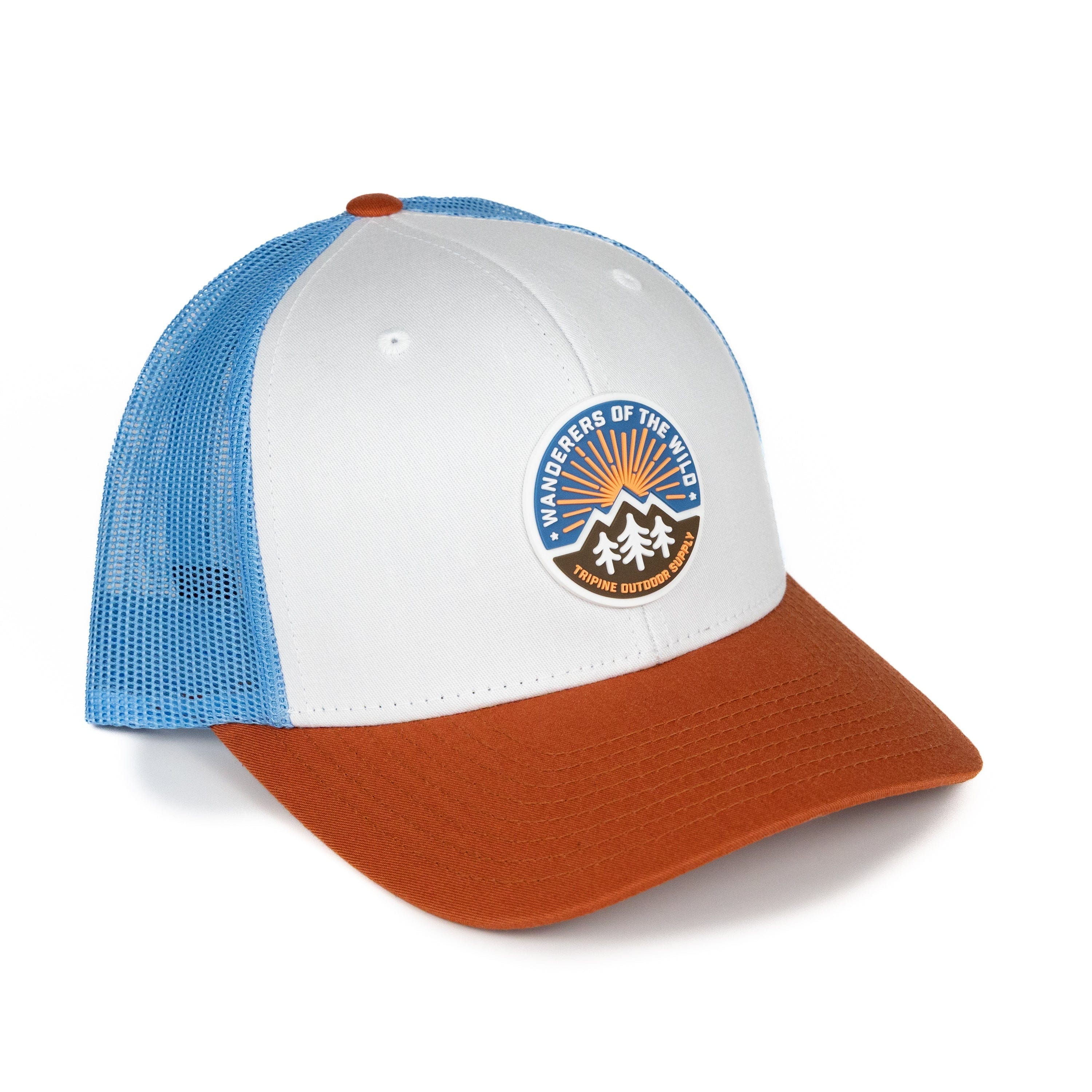 TriPine Trucker Hat White/ Sky Blue/ Orange Wanderers of the Wild Trucker Hat