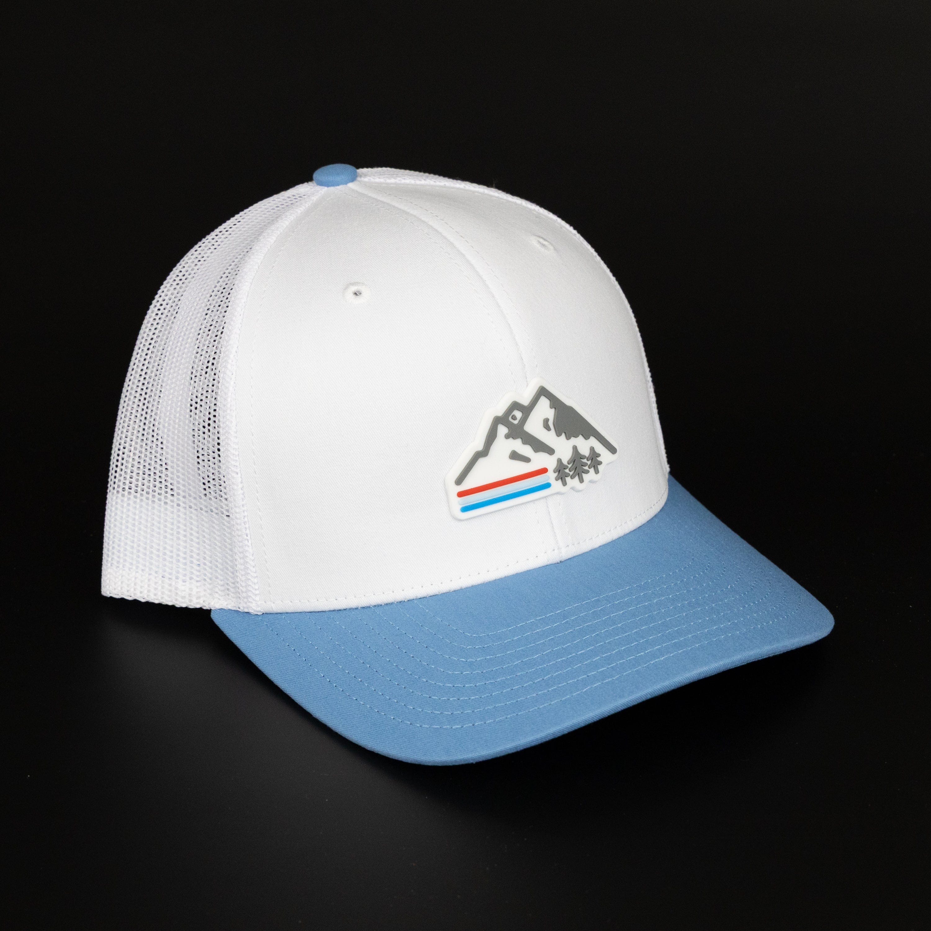 TriPine Trucker Hat White/ Sky Blue Retro Mountain Trucker Hat