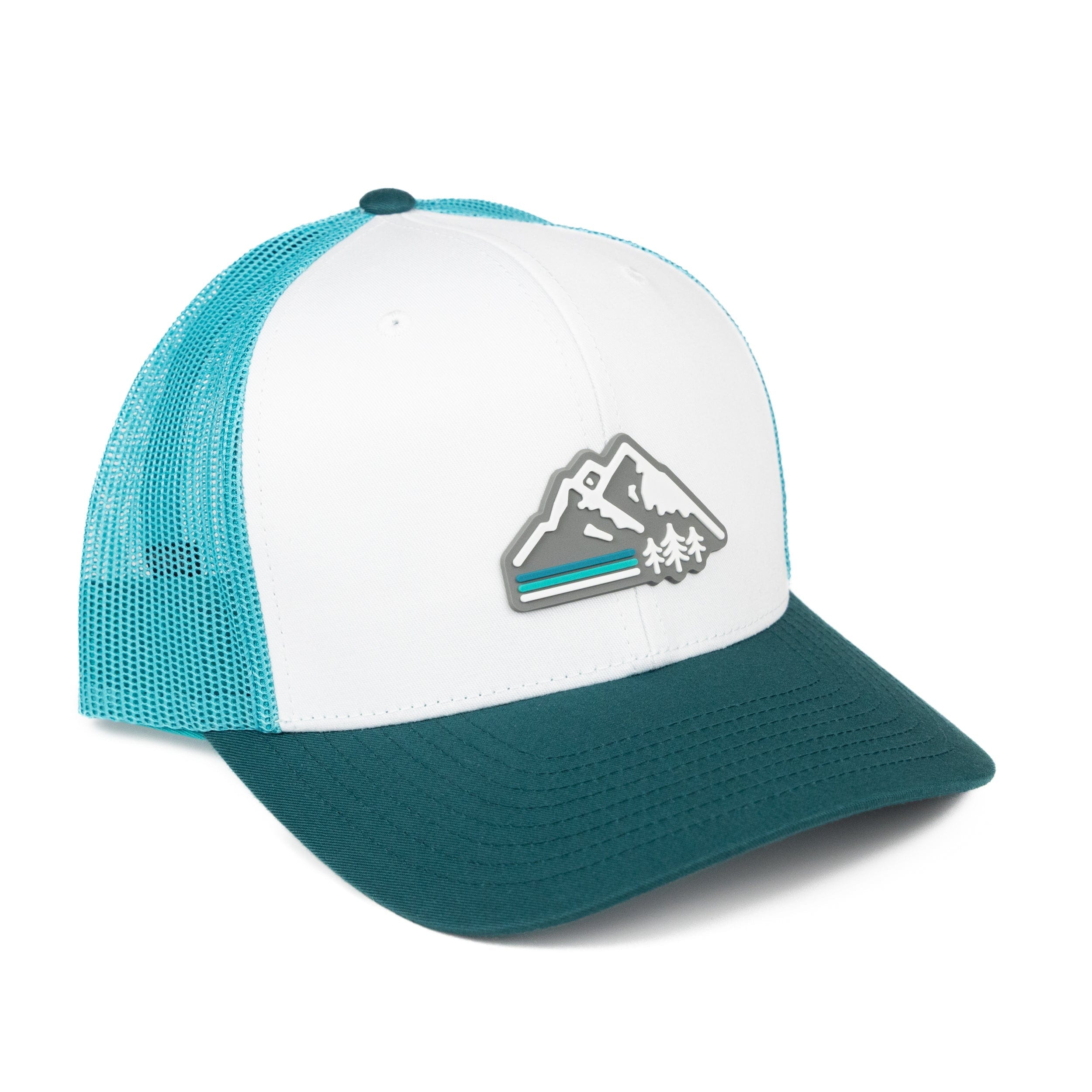 TriPine Trucker Hat White/ Teal/ Deep Teal Retro Mountain Trucker Hat