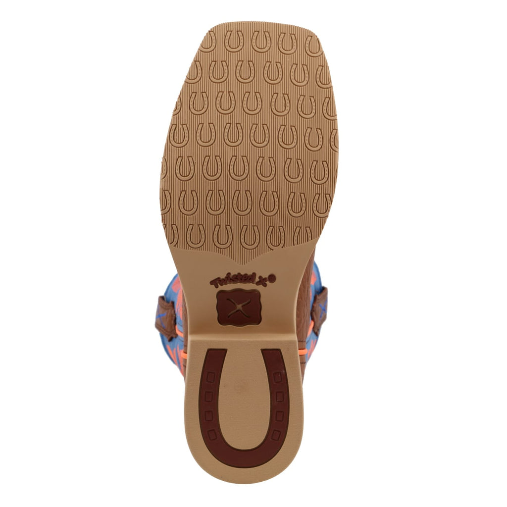 TWISTED X BOOTS Boots Twisted X Kid's Cognac & Neon Blue Hooey Western Boots YHY0001