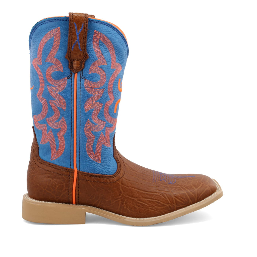 TWISTED X BOOTS Boots Twisted X Kid's Cognac & Neon Blue Hooey Western Boots YHY0001