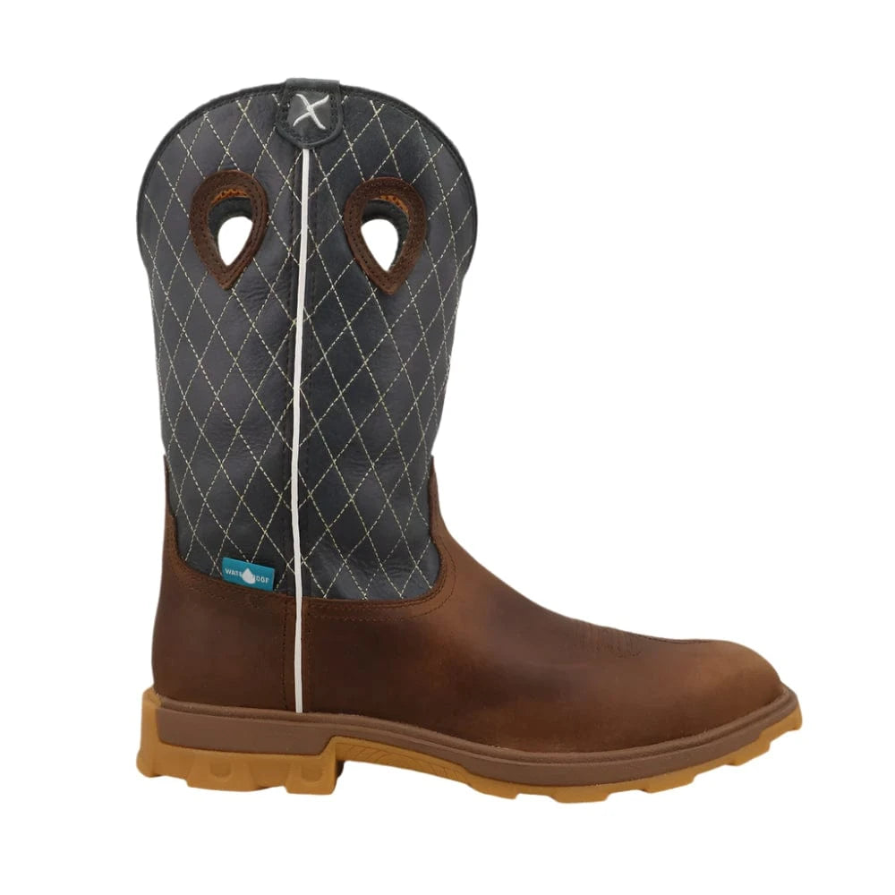 TWISTED X BOOTS Boots Twisted X Men's Brown & Dark Electric Blue Ultralite X Nano Toe Work Boot MULNW02