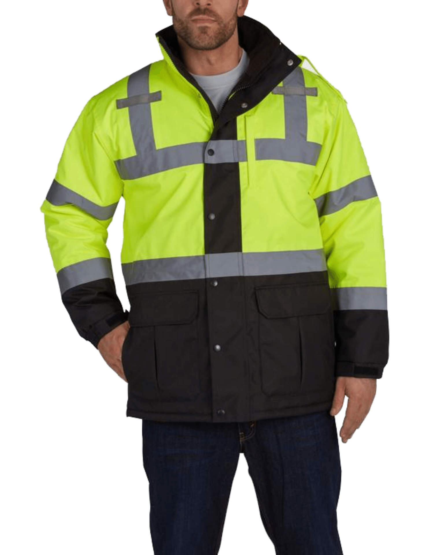 Utility Pro Wear Men's Outerwear UHV1004 HiVis Contractor Jacket with Teflon Fabric Protector - Yellow/Grey
