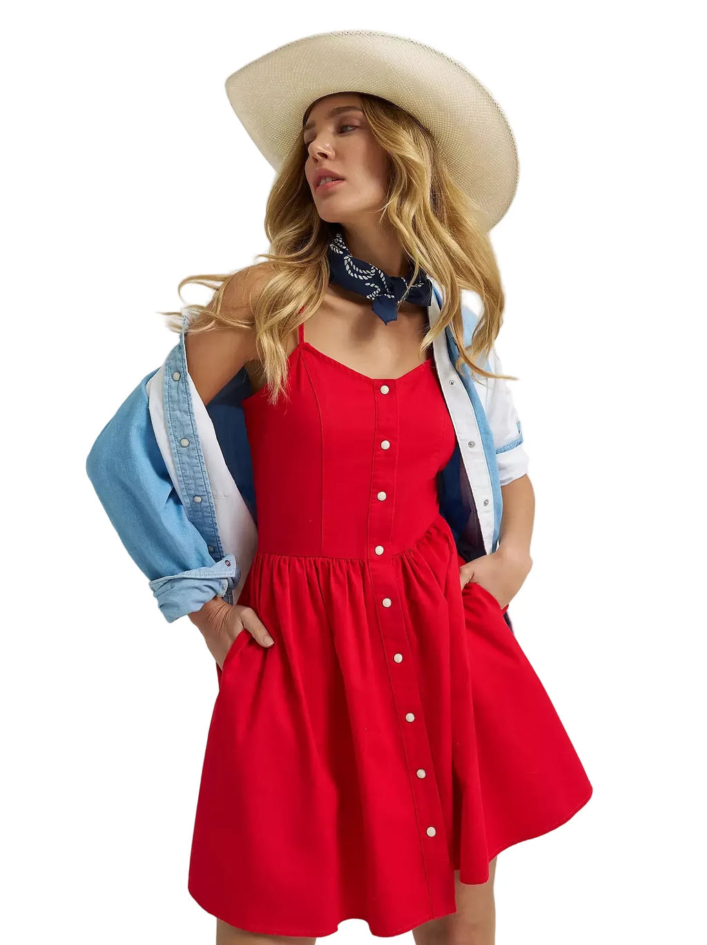 WRANGLER JEANS Dresses & Skirts Wrangler Women's Bright Red Americana Corset Snap Dress 112379499