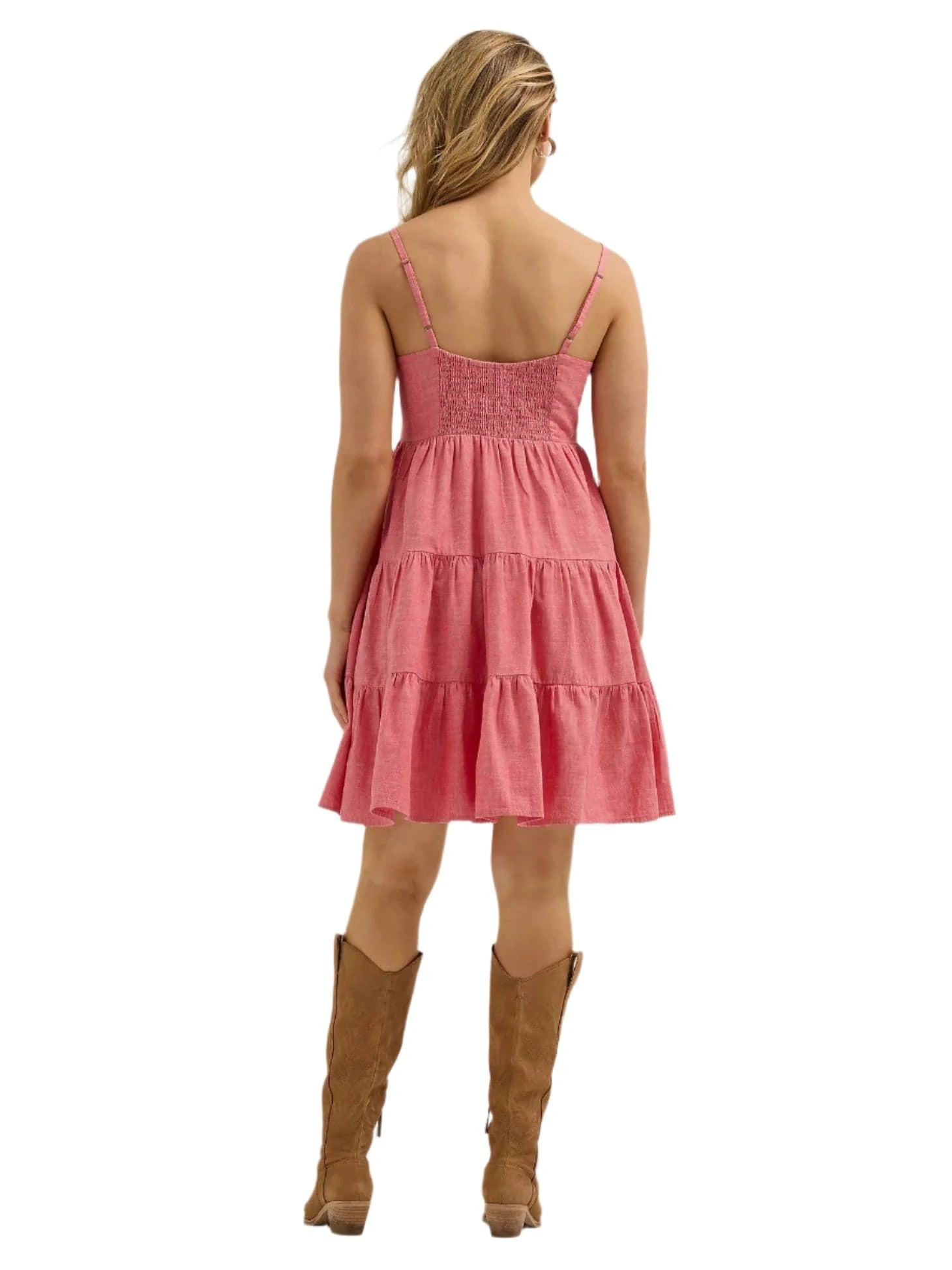 wrangler pink dress Wrangler Red Strappy Tiered Women's Dress 112365032