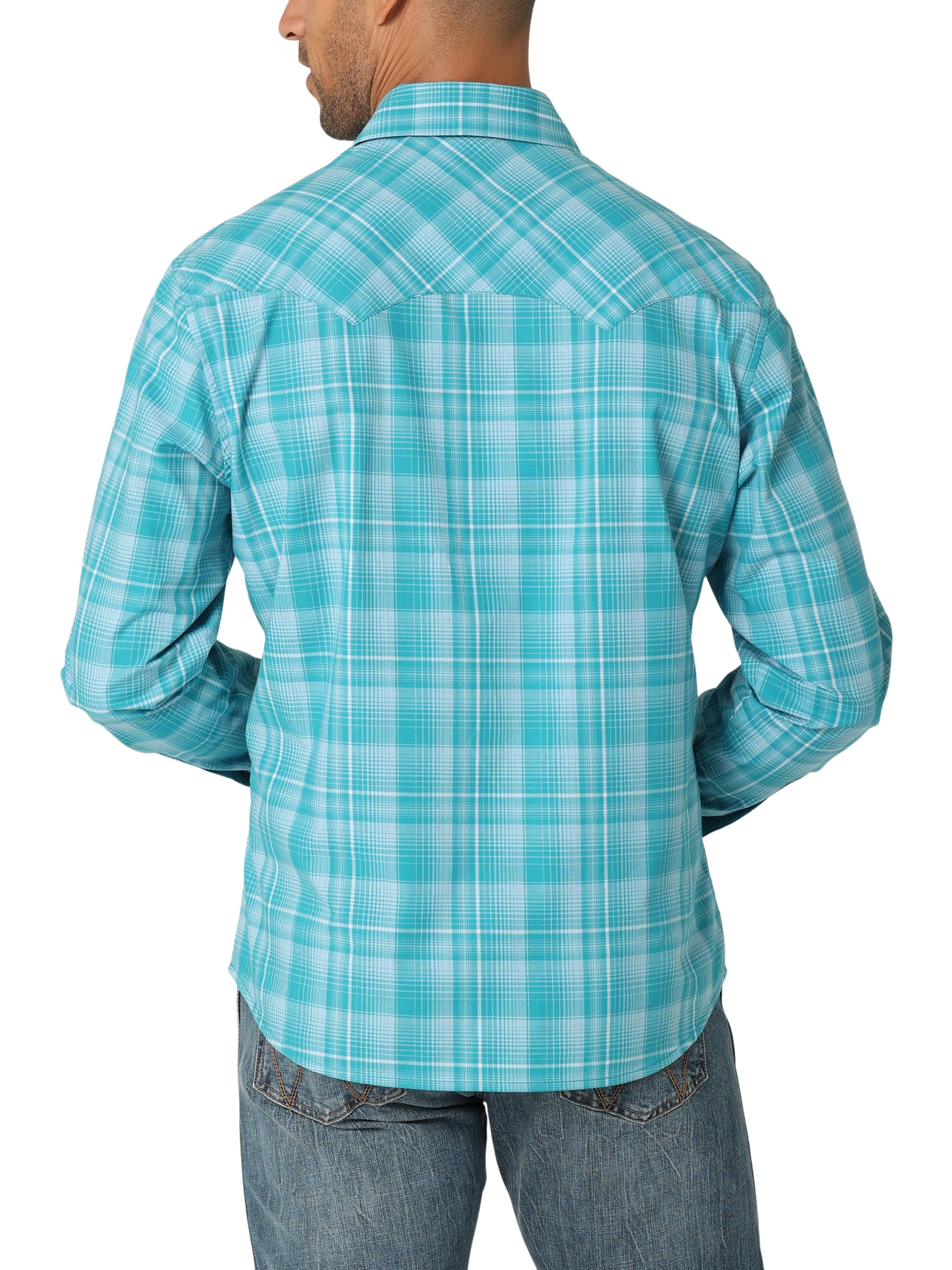 Wrangler Men's Teal Blue Slim Fit Long Sleeve Snap Shirt 112324670 Russell's Western Wear, Inc. Wrangler Men's Teal Blue Slim Fit Long Sleeve Snap Shirt 112324670 Russell's Western Wear, Inc.