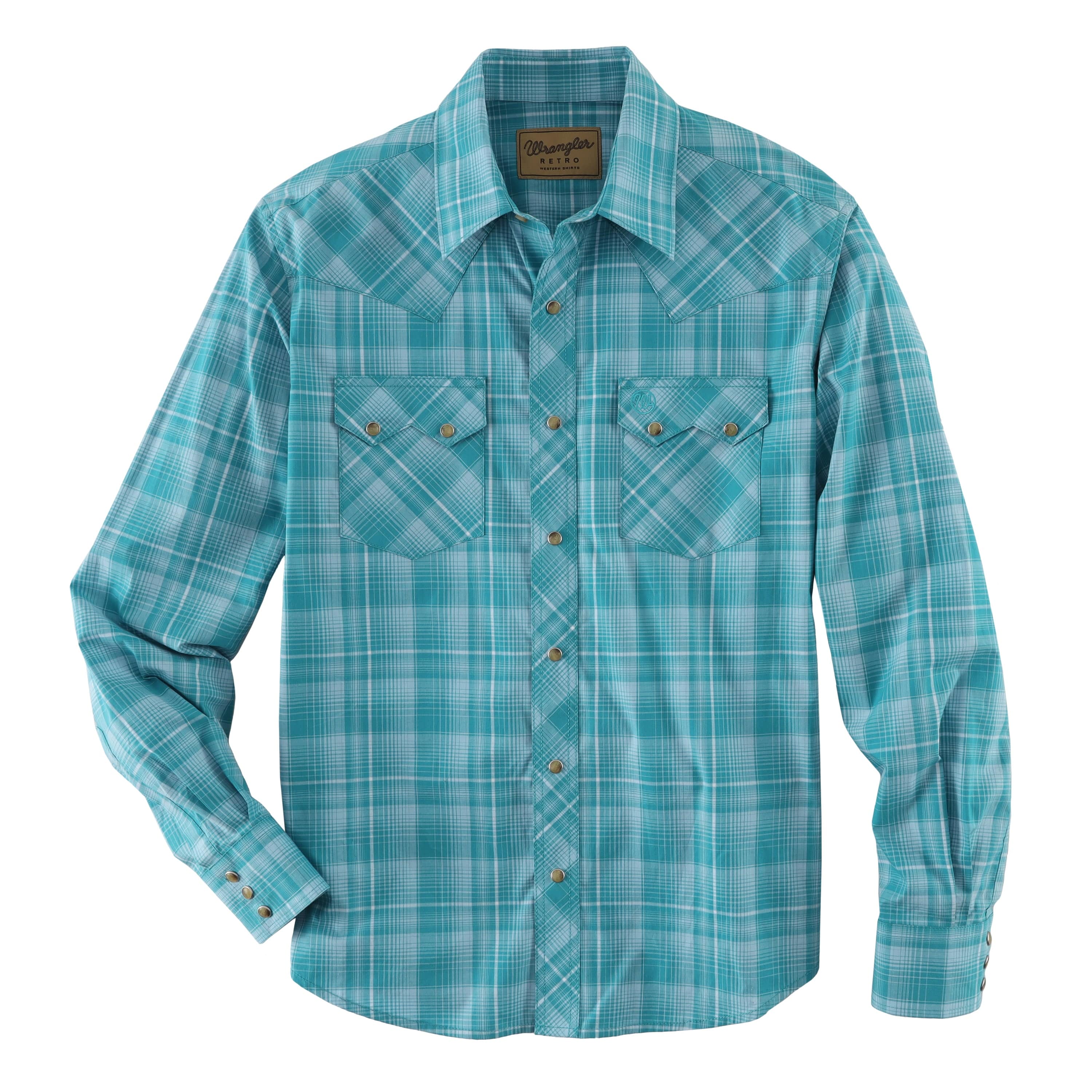 Wrangler Men's Teal Blue Slim Fit Long Sleeve Snap Shirt 112324670