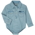 WRANGLER JEANS Shirts Wrangler Baby Boy's Faded Blue Denim Long Sleeve Western Snap Onesie 10PQ1371D