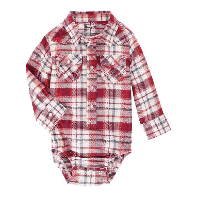 WRANGLER JEANS Shirts Wrangler Baby Boy's Red Plaid Long Sleeve Western Snap Bodysuit 112338159