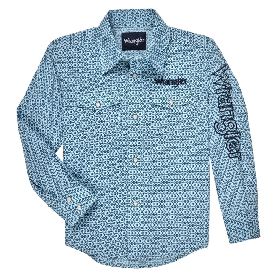 WRANGLER JEANS Shirts Wrangler Boy's Blue Geo Print Long Sleeve Snap Shirt 112327795