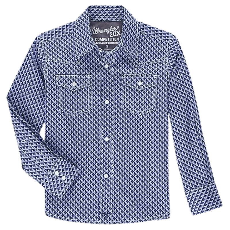 WRANGLER JEANS Shirts Wrangler Boys 20X Advanced Comfort Midnight Squares Print Long Sleeve Western Snap Shirt 112338024
