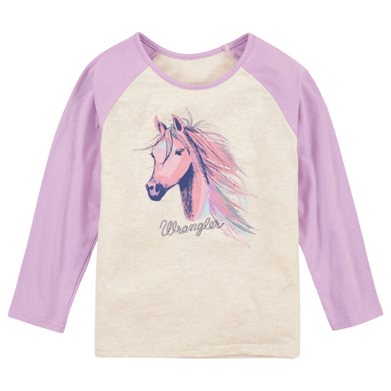 WRANGLER JEANS Shirts Wrangler Girls Pastel Horse Oatmeal Heather Graphic Long Sleeve T-Shirt 112317730