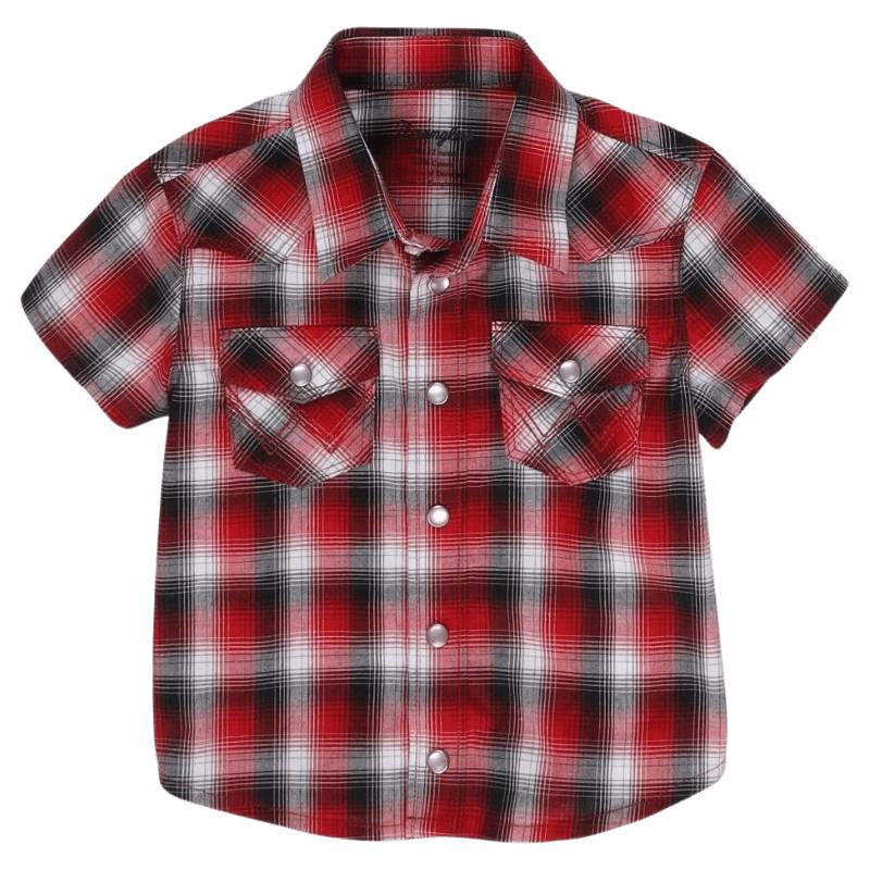 WRANGLER JEANS Shirts Wrangler Infant Red Plaid Short Sleeve Western Snap Shirt 112329214