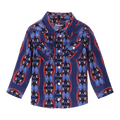 WRANGLER JEANS Shirts Wrangler Little Boy's Blue Checotah Print Long Sleeve Western Snap Shirt 112338161