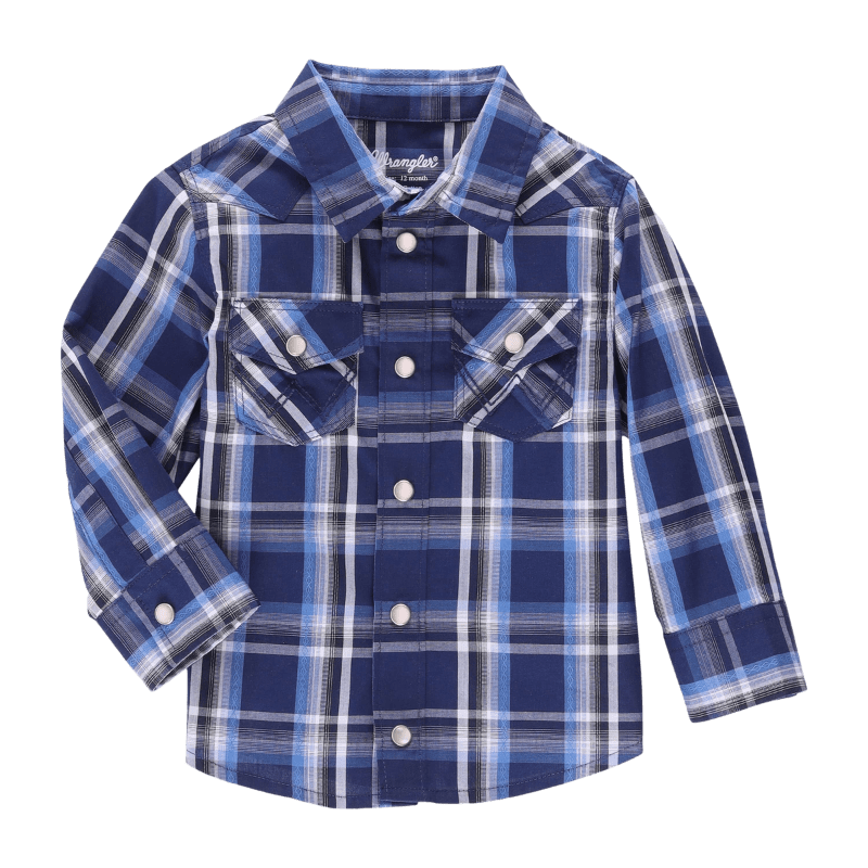 WRANGLER JEANS Shirts Wrangler Little Boy's Blue Plaid Long Sleeve Western Snap Shirt 112338162