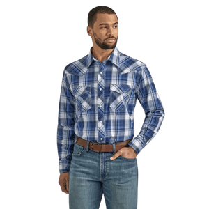 WRANGLER JEANS Shirts Wrangler Men's 20 Competition Blue Plaid Advanced Comfort Long Sleeve Western Snap Shirt 112338019