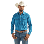WRANGLER JEANS Shirts Wrangler Men's 20x Advanced Comfort Blue Print Long Sleeve Western Snap Shirt 112324831