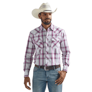 WRANGLER JEANS Shirts Wrangler Men's 20X Competition Advanced Comfort Big Pink Long Sleeve Two Pocket Western Plaid Snap Shirt 112324837