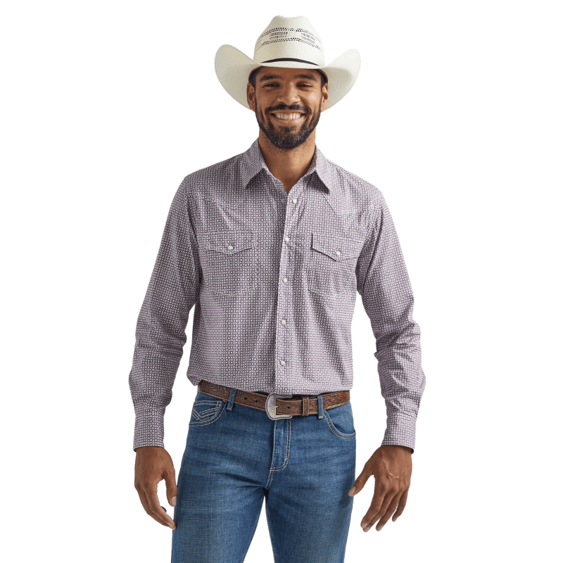 WRANGLER JEANS Shirts Wrangler Men's 20X Competition Advanced Comfort Dark Pink Long Sleeve Western Snap Plaid Shirt 112324836
