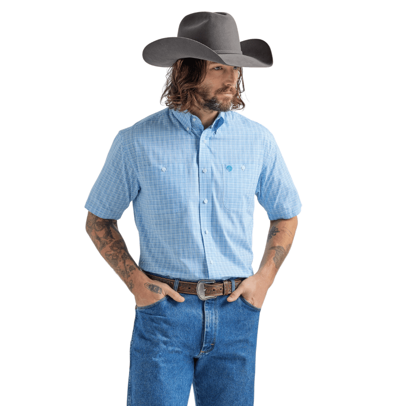 WRANGLER JEANS Shirts Wrangler Men's Baby Blue Short Sleeve Button Down Western Shirt 2324897