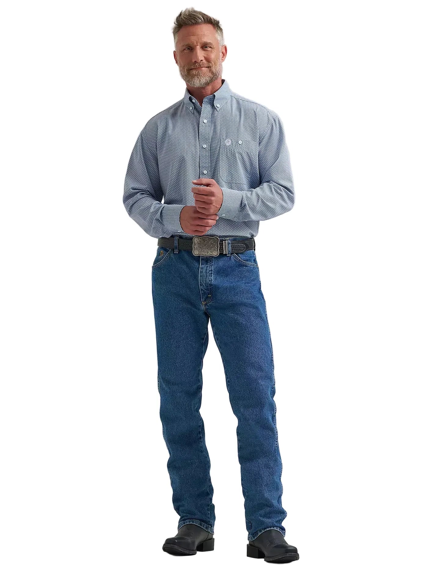 WRANGLER JEANS Shirts Wrangler Men's Blue Fan George Strait Performance Button Down Shit 112381964