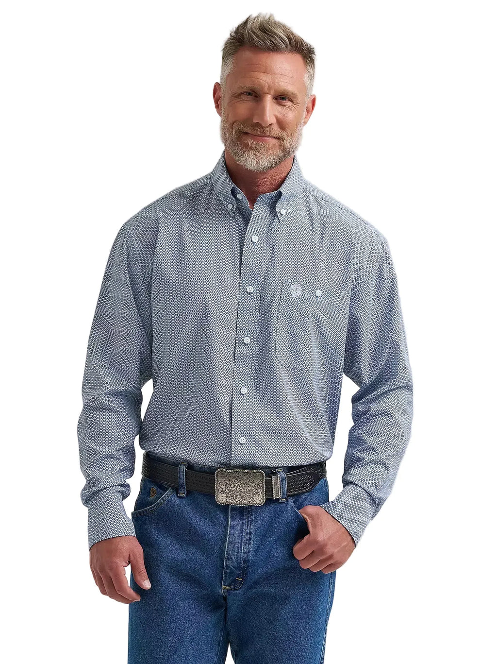 WRANGLER JEANS Shirts Wrangler Men's Blue Fan George Strait Performance Button Down Shit 112381964