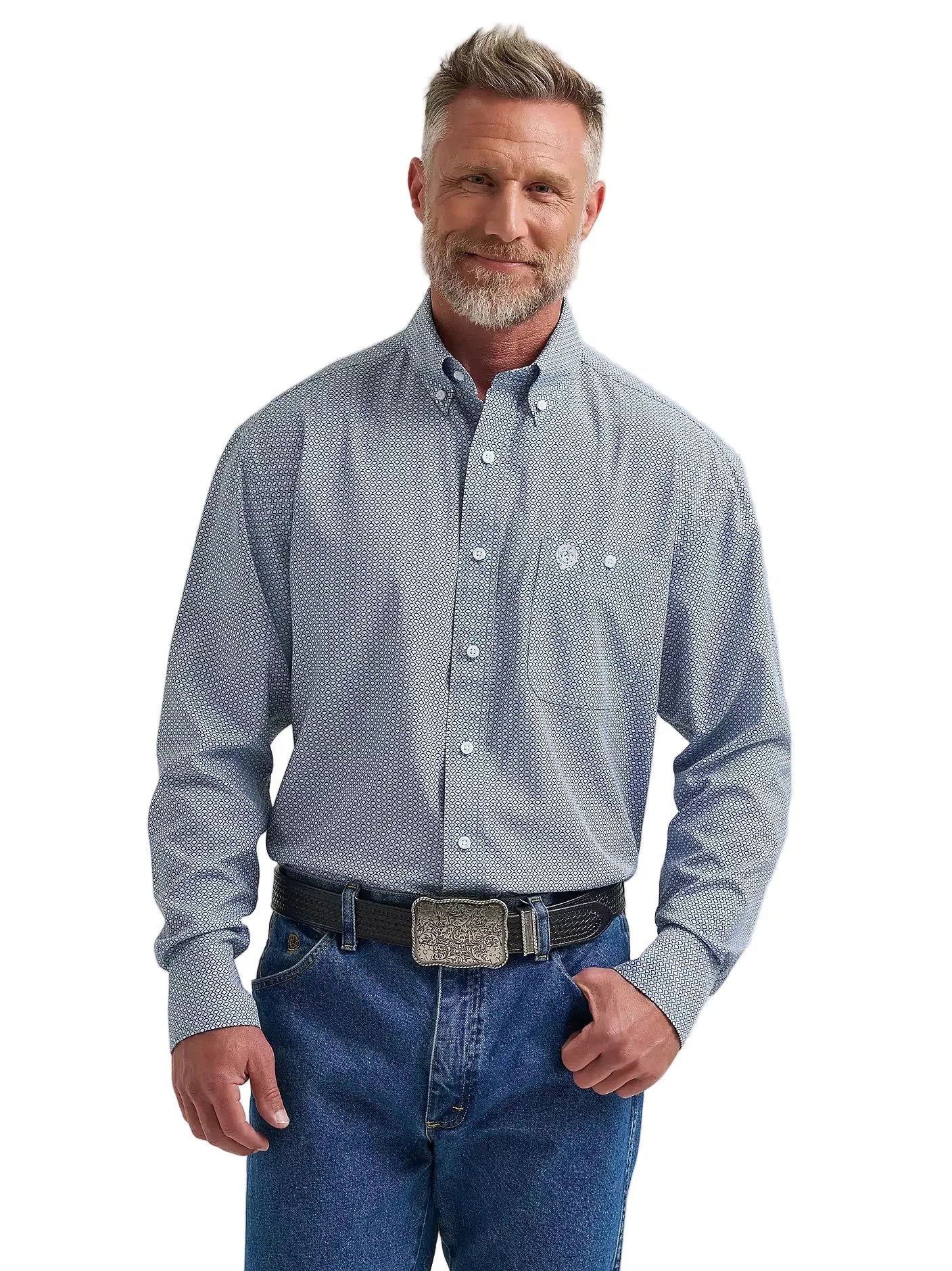 WRANGLER JEANS Shirts Wrangler Men's Blue Fan George Strait Performance Button Down Shit 112381964